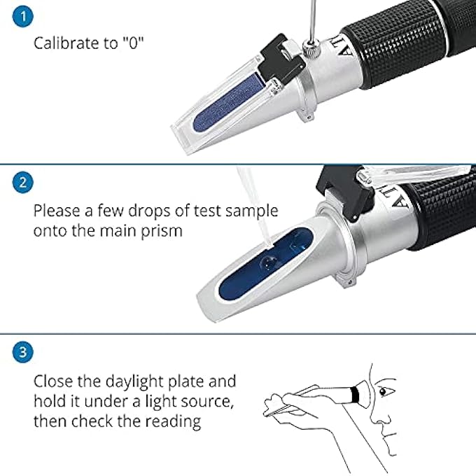 AOKUY ANTIFREEZE REFRACTOMETER, HAND REFRACTOMETER, COOLANT TESTER FOR ETHYLENE GLYCOL, PROPYLENE GLYCOL, FREEZING POINT OF COOLING WATER WINDSCREEN WATER ADBLUE BATTERY ACID, UREA CONCENTRATION OF - Image 5